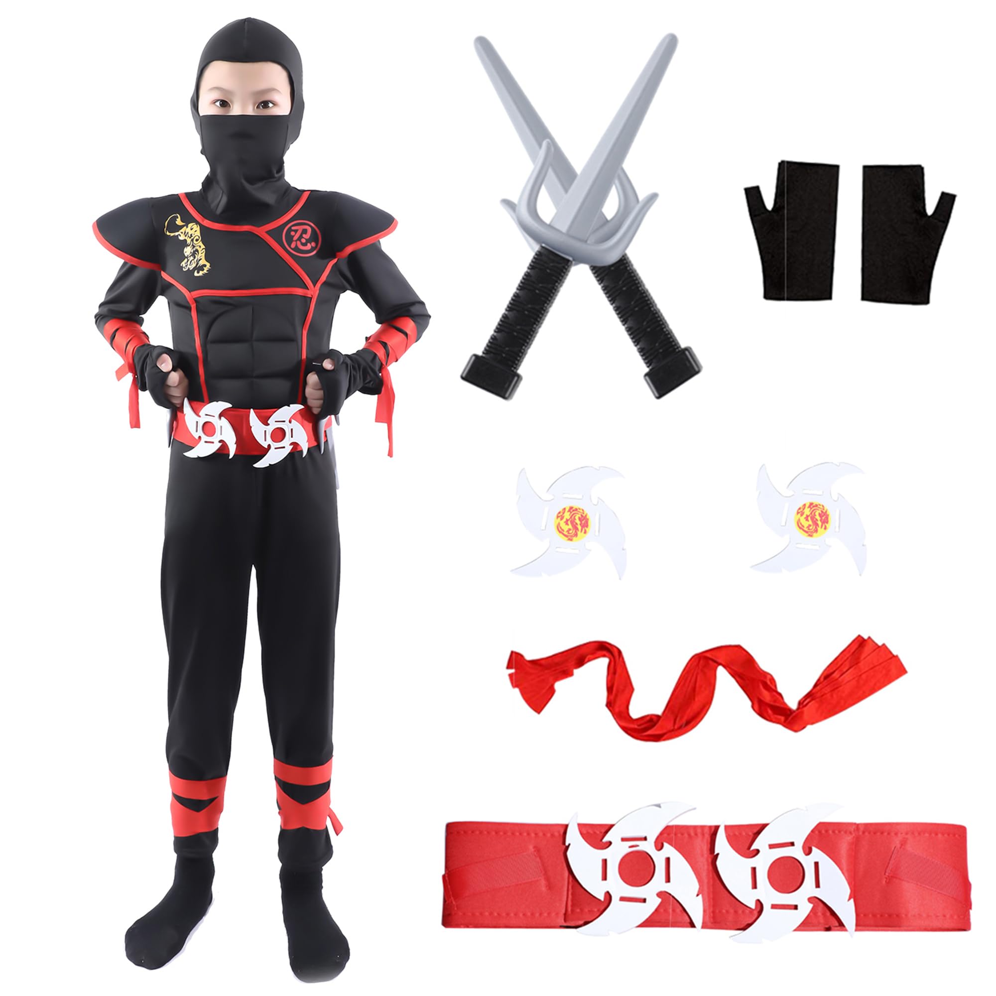 Wizland Kids Ninja Costume Outfit，Boys Ninjago Fancy Dress Up for Halloween Carnival 9-11years