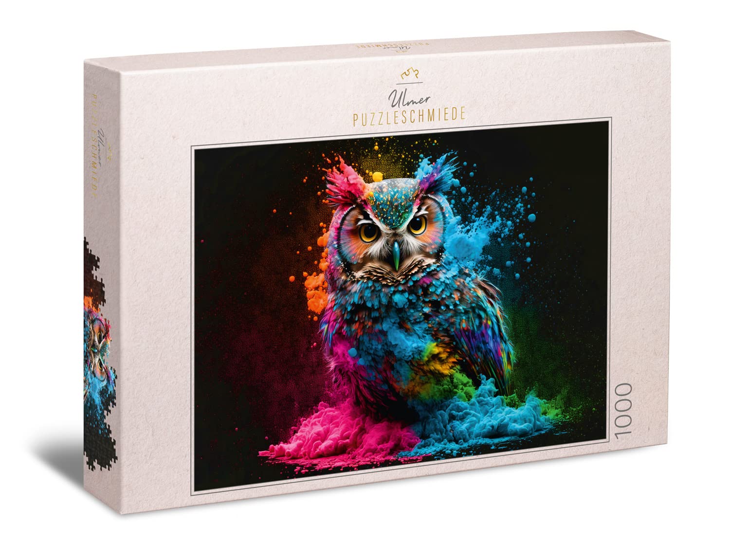 Ulmer Puzzleschmiede - Colourful Night Bird: Bright 1000 Piece Puzzle - Colours & Fantasy Motif 'Owl'