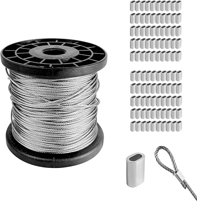 AZKEEGREY 100m Stainless Steel Wire Rope 1.5mm 7x7 Heavy Duty Cable + 100 Clamps