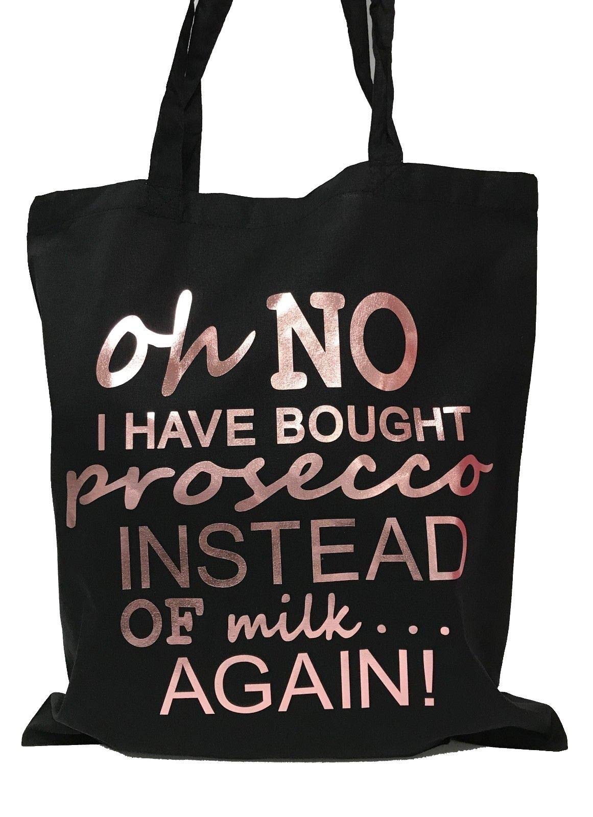 UKPrintwear Oh No I have Bought Prosecco Shopping Bag (Black/Metallic Rose Gold)