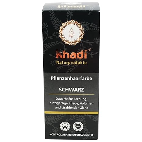 khadi Pflanzenhaarfarbe Schwarz 100g I schwarze Haarfarbe mit Indigo, Henna und Amla I Naturhaarfarbe 100% natürlich