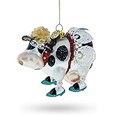Fantastical Cow Sporting Wings Glass Christmas Ornament