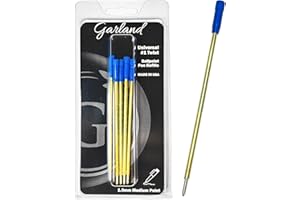 Garland Universal #1 Cross Compatible Ballpoint Pen Refill, USA Made, Archival Ink, 1.0mm Medium Point, Smooth Writing, 5 Pack (Blue)