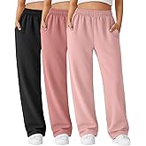 LessonZoo 3 Pack Girls Wide Leg Sweatpants Kids Lightweight Joggers Open Bottom Baggy Lounge Pants Athletic with Pockets