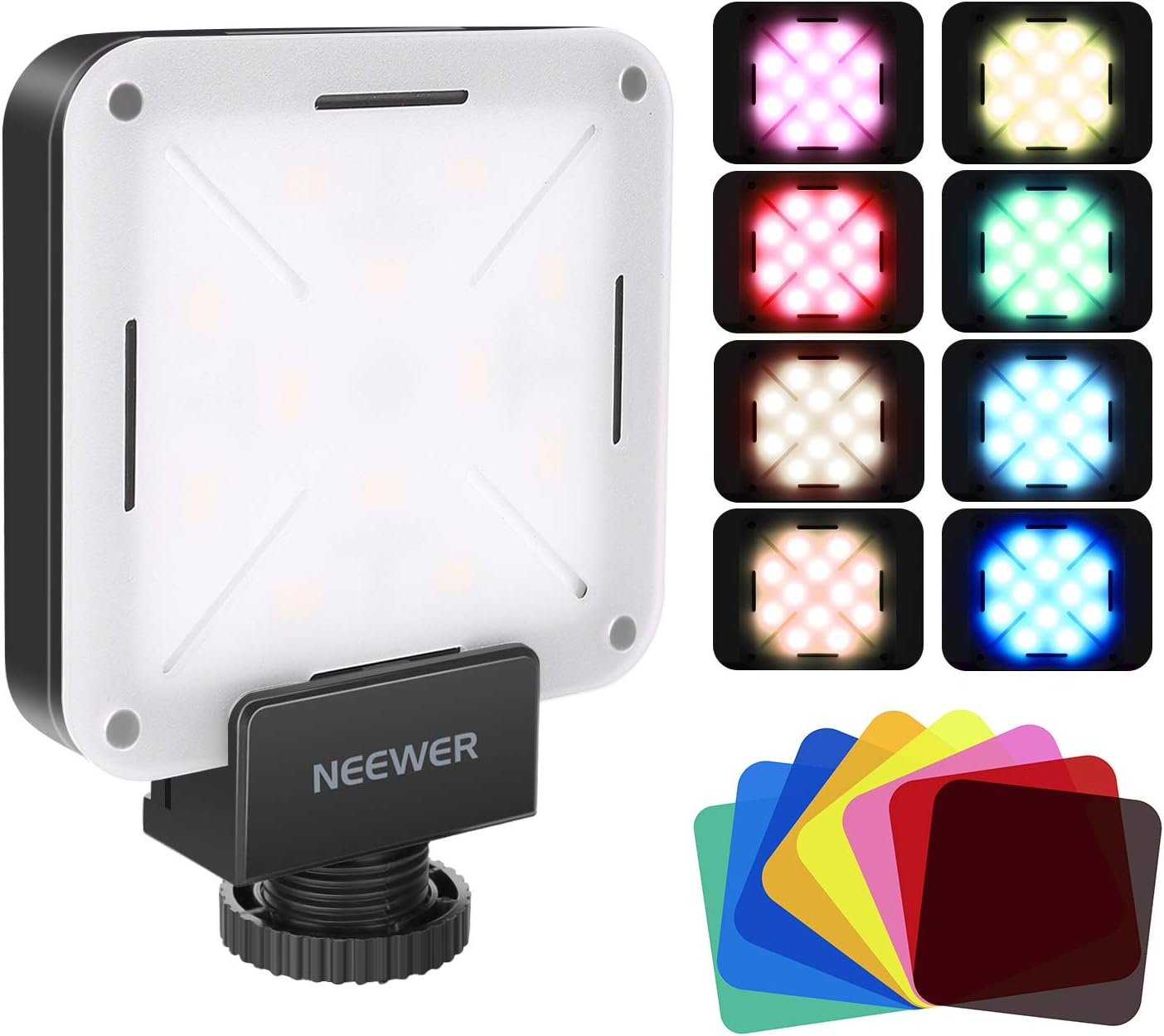 Neewer 12 SMD LED Bulb Mini Pocket-Size On-Camera LED Video Light with Built-in Battery/USB Charge/Hot Shoe Adapter and 8-Pack Colored Filters Compatible with Canon Nikon Sony and Other DSLR Cameras
