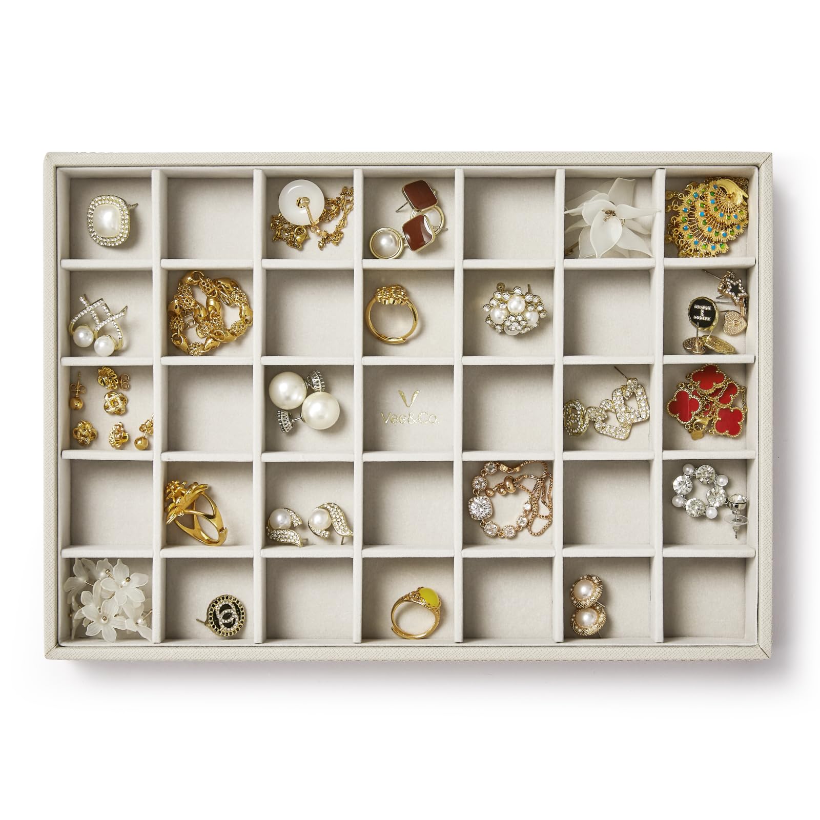 Photo 1 of VEE&CO. jewelry organizer stackable jewelry tray,Drawer Display jewelry box,for Necklace Rings Bracele earring organizer,women jewelry organizers and storage,35 Grid Grey