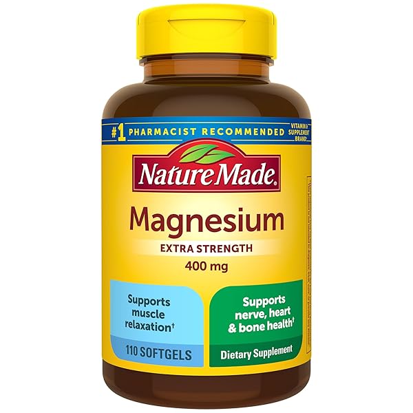 NATURE MADE EXTRA STRENGTH MAGNESIUM OXIDE 400 MG, MAGNESIUM SUPPLEMENT FOR MUSCLE, NERVE, BONE AND HEART SUPPORT, 110 SOFTGELS, 110 DAY SUPPLY