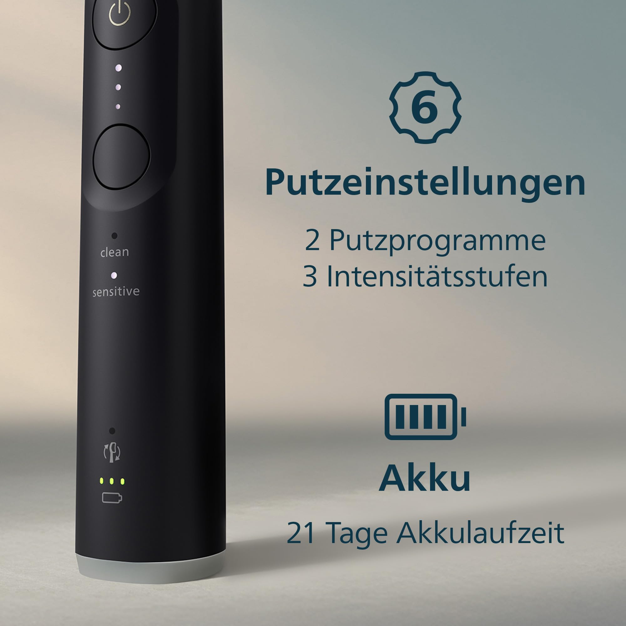 Philips Sonicare 6100 elektrische Zahnbürste, Schallzahnbürste mit 2 Putzmodi und 3 Intensitätsstufen, Andruckkontrolle, EasyStart, SmarTimer, Schwarz, Modell HX7401/07 [Neue Technologie] 7