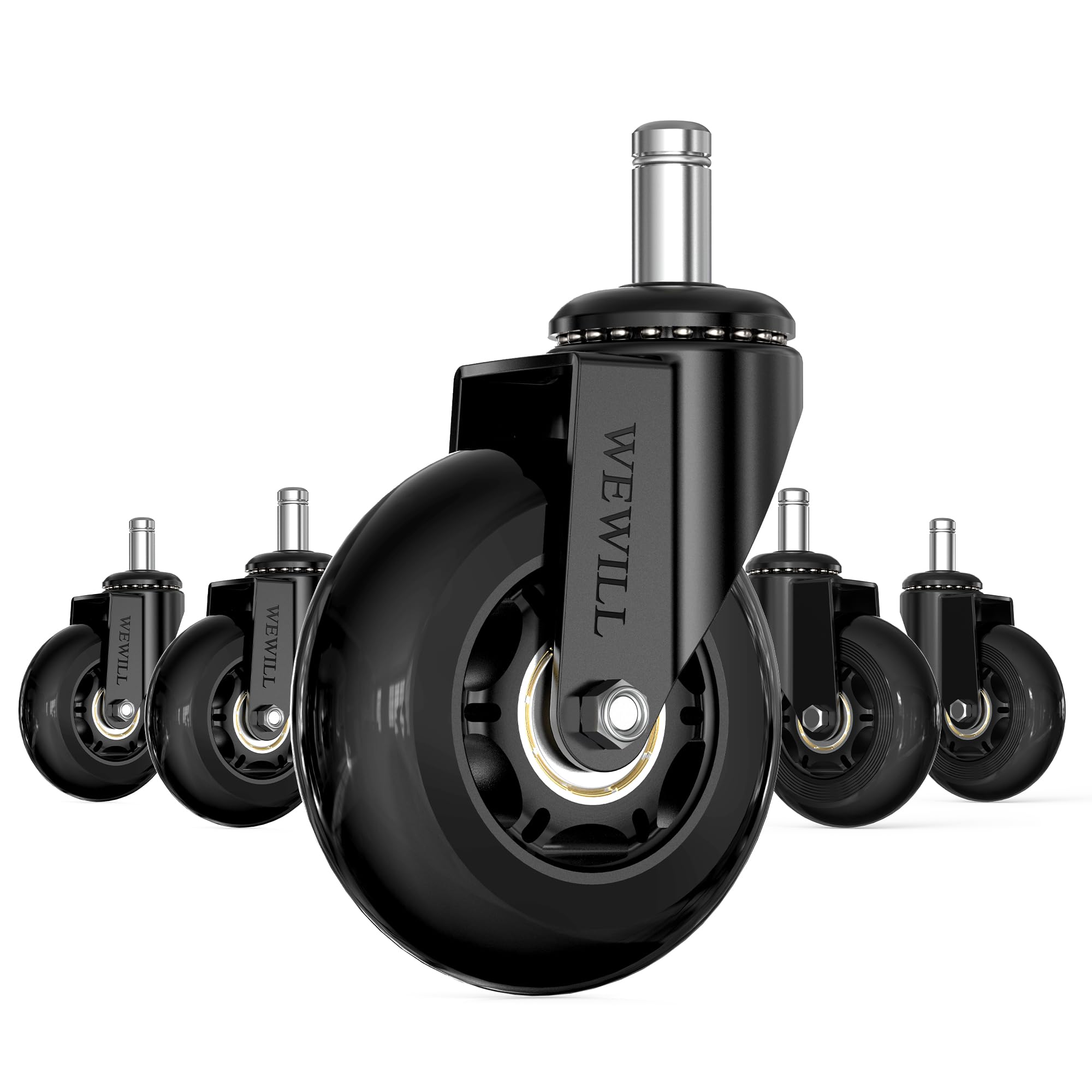 WEWILL Office Chair Wheels, 11 x 22 mm, Set of 5, Gaming Chairs, Carpet & Parquet, Quiet, No Mat Required