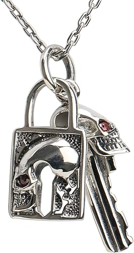 Amazon Silver Kyasya シルバー925 キーネックレス メンズ 925 銀 スカル ネックレス Key かぎ 鍵 ペンダント鎖 南京錠 あずきチェーン50cm ネックレス 通販