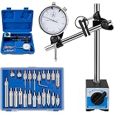 Rpeconu Dial Indicator with Magnetic Base, 0-1"&times;0.001" Precision Dial Test Indicator Set, Adjustable Long Arm Magnetic Dial Indicator Base Holder for Workshop, Lab &amp; Mold Making
