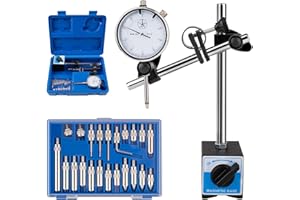 Rpeconu Dial Indicator with Magnetic Base, 0-1"×0.001" Precision Dial Test Indicator Set, Adjustable Long Arm Magnetic Dial Indicator Base Holder for Workshop, Lab & Mold Making