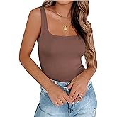 Zeagoo Women's Square Neck Double Lined Tank Tops Cute Summer Tops Slim Fit Basic Sleeveless Shirts