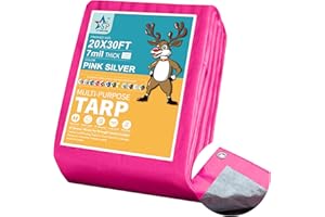 STARPYNG - Multifunctional Waterproof tarpaulin-7mil，Waterproof, UV Resistant, Rip and Tear Proof, Poly Tarpaulin with Reinforced Edges for Roof (Pink/Silver, 20x30feet)