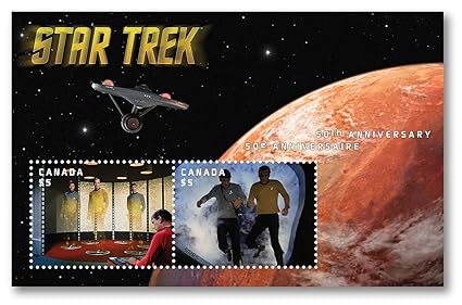 Star Trek 50th Anniversary - Lenticular Souvenir Sheet (Animated Stamps) - Captain Kirk, Spock and Doctor Leonard Bones McCoy - Collectible Postage Stamps Canada