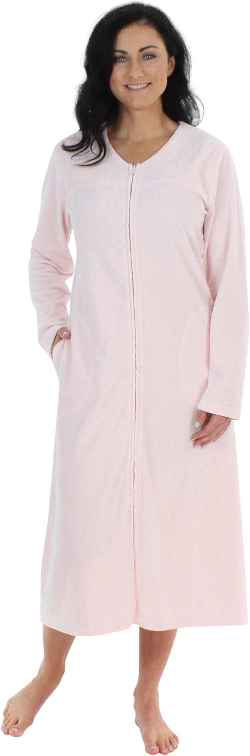 Sleepyheads Women's Long Sleeve Zip Front Long Robe Housecoat
