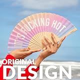 Fisura Handheld Folding Fan Colourful Wood Message Fan F*cking Hot Glow view 2