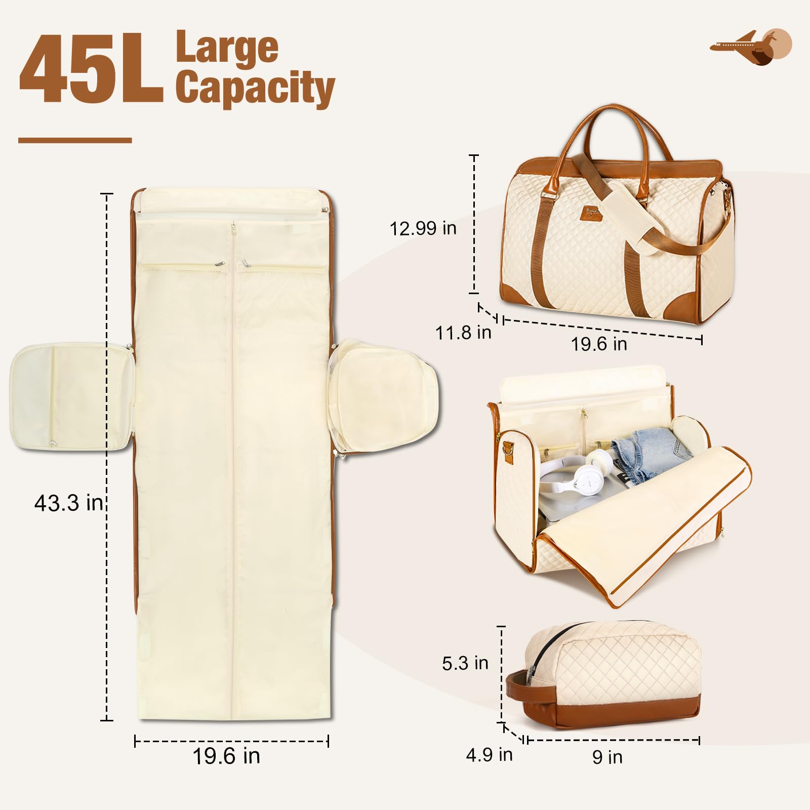 Convertible Garment Duffel Bags for Travel, Carry On Garment Bag with Shoe Compartment, 3 in 1 Foldable Suit Duffle Bag for Women, Jenni Bag for Hanging Clothes