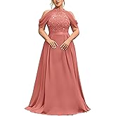 MISSMAY Women's Plus Size Dress Sequin Lace Halter with Cape Sleeves Evening Formal Maxi Dress