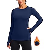 Women's Thermal Fleece Tops Long Sleeve Workout Shirts Running Athletic Base Layer with Thumb Holes Zipper Pocket