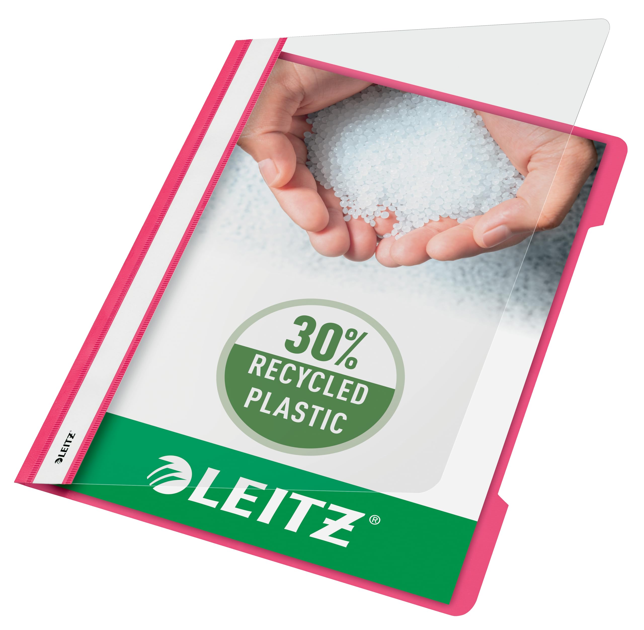 Leitz A4 Standard Plastic File, 30 Percent Pre-consumer Recycled Plastic, Flatfile for A4 Sheets, 60 Sheet Capacity, Fuschia, 41910022