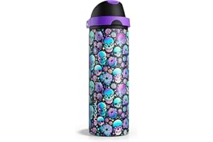 ENCOOL Halloween Insulated Water Bottle with Straw - Stainless Steel Water Bottle with Push Button Lid, Leak-Proof BPA-Free, Keeps Cold for 24 Hours for Halloween gifts, Party (24 oz, Floral Afterlife)