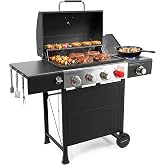 MASTER COOK 4 Burner Propane Gas Grill with Side Burner, 56,500 BTU with Sear Burner, 549 Sq.in. Cooking Area, Porcelain Enameled Grates,Stainless Steel BBQ Grills for Outdoor Cooking Patio Garden