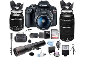 AMAZON RENEWED STORE EOS Rebel 2000D DSLR Camera with 18-55mm is II Lens Bundle + EF 75-300mm f/4-5.6 III Lens and 500mm Preset Lens + 32GB Memory + Filters + Monopod + Professional Bundle + Inspire Digi Cloth (Renewed)