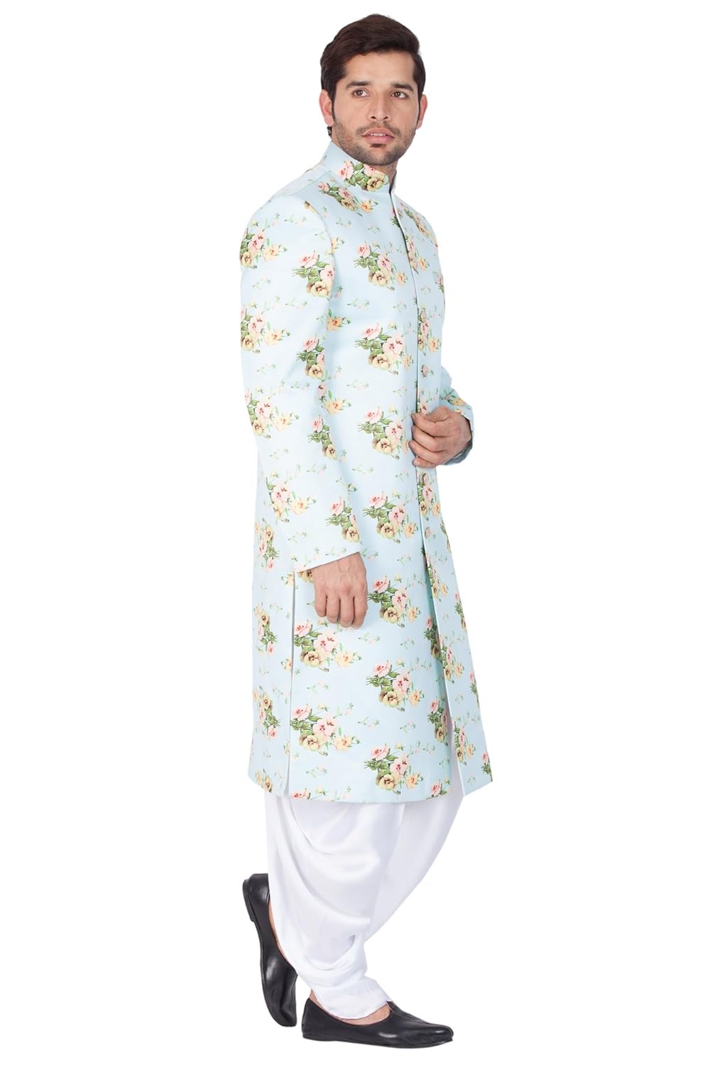 vastramay men cotton blend sherwani set (lavender mist_vasmsw016ncdwh)