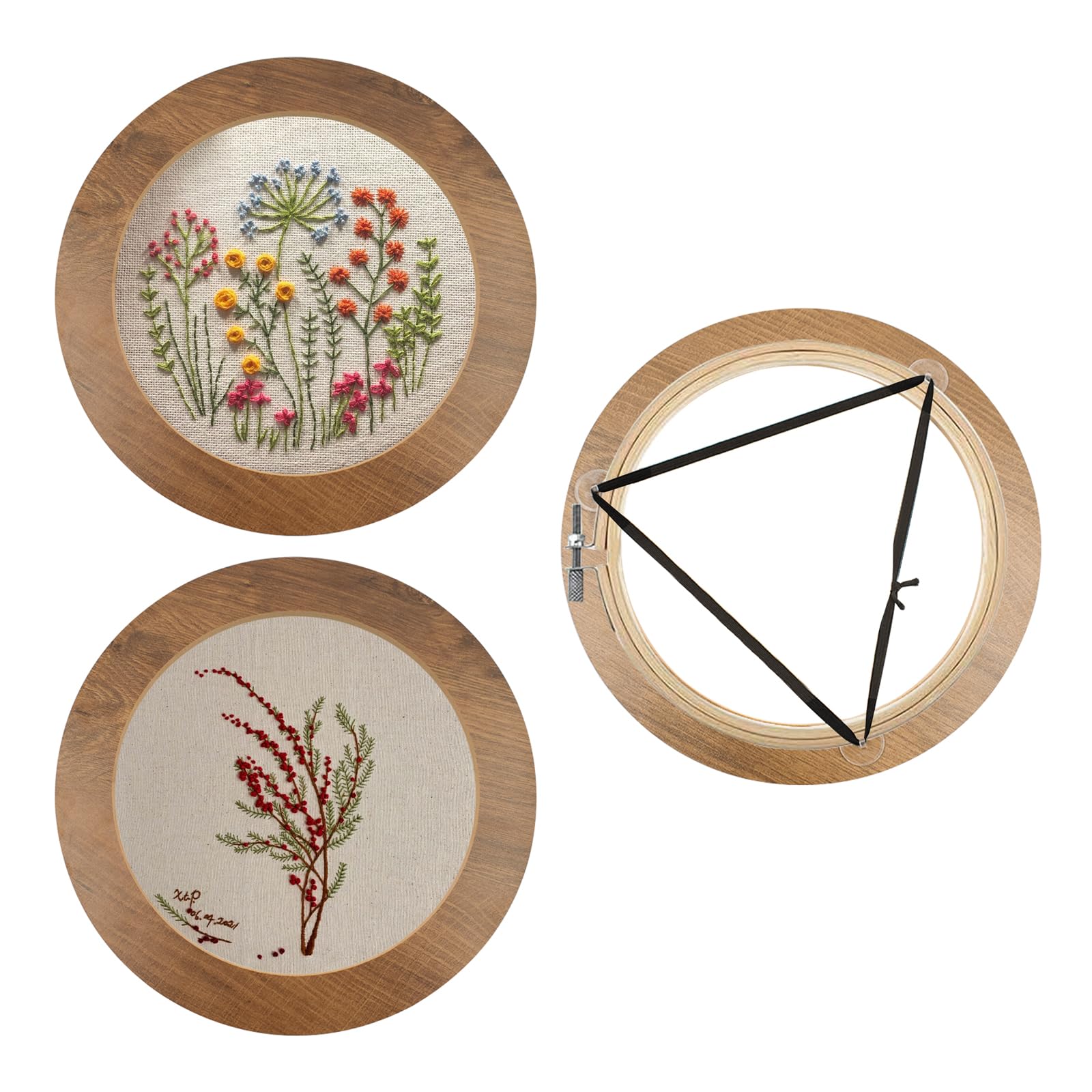 Photo 1 of 3 Sets Upgraded Wood Embroidery Frames with Bamboo Hoops, 6 Inch Round Embroidery Display Frame for Finished Cross Stitch and DIY Art Craft Sewing Ornaments (Easier to Install)