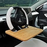 HEYTRIP Bamboo Double-Sided Steering Wheel Tray for SUV or Truck with Storage Bag, Smooth Finish Steering Wheel Desk for Lapt