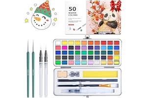 Watercolor Paint Set 100 Colors botkc Travel Water Colors kit with 7 Brushes 8 Watercolor papers Palette set Including Metallic and Accessories Art Supplies Gifts for Kids Artists Teens Adults and Hobbyists (50 unique colors)