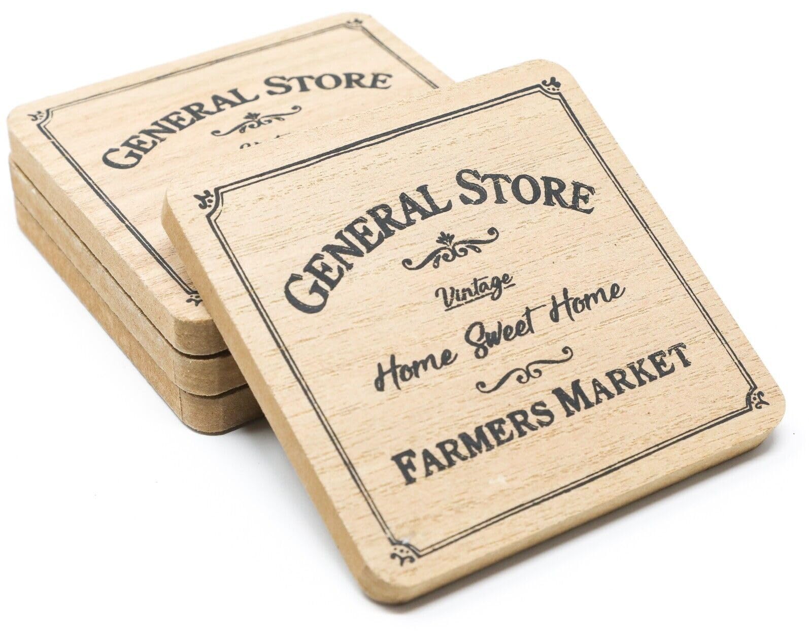 Home Sweet Home Vintage Wooden Farmers Market Coaster Set