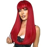 SUKRI Red Wig with Bangs Long Straight Wigs for Women Red Natural Looking Hair Synthetic Heat Resistant Womens Wig for Daily Party Cosplay Use 22 Inch