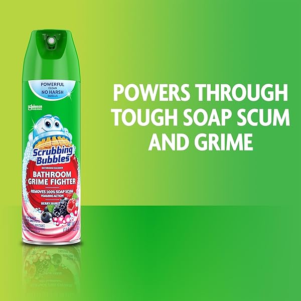 SCRUBBING BUBBLES BATHROOM AND SHOWER CLEANER AEROSOL, FOAMING ACTION BATHROOM GRIME FIGHTER REMOVING SOAP SCUM, BERRY BURST SCENT, 20OZ