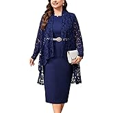 TIARALY Plus Size Formal Dress Suit 2 Pcs Mother of The Bride Groom Dresses Set with Lace Jacket Elegant Dressy Outfits
