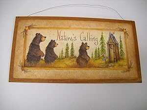 Emily Natures Calling Country Bathroom Sign Outhouse Lodge Bath Decor Moon Stars Bears Size 7X13 Quote Decorative Sign Home Wooden Sign Plaque