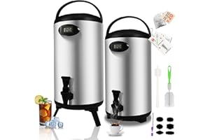 JIVGDN Insulated Beverage Dispenser 2 Gallon, Hot Drink Dispenser with 304 Stainless Steel Interior, Hot Water Dispenser for Parties, Hot Water Urn with Stand for Coffee Chocolate Tea, 2 Pack, NEW