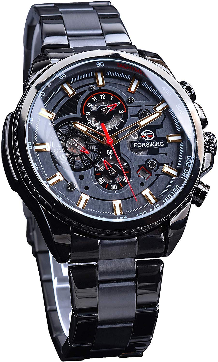 Forsining Blue Ocean Design Silver Steel 3 Dial Calendar Display Mens Automatic Mechanical Sport Wri