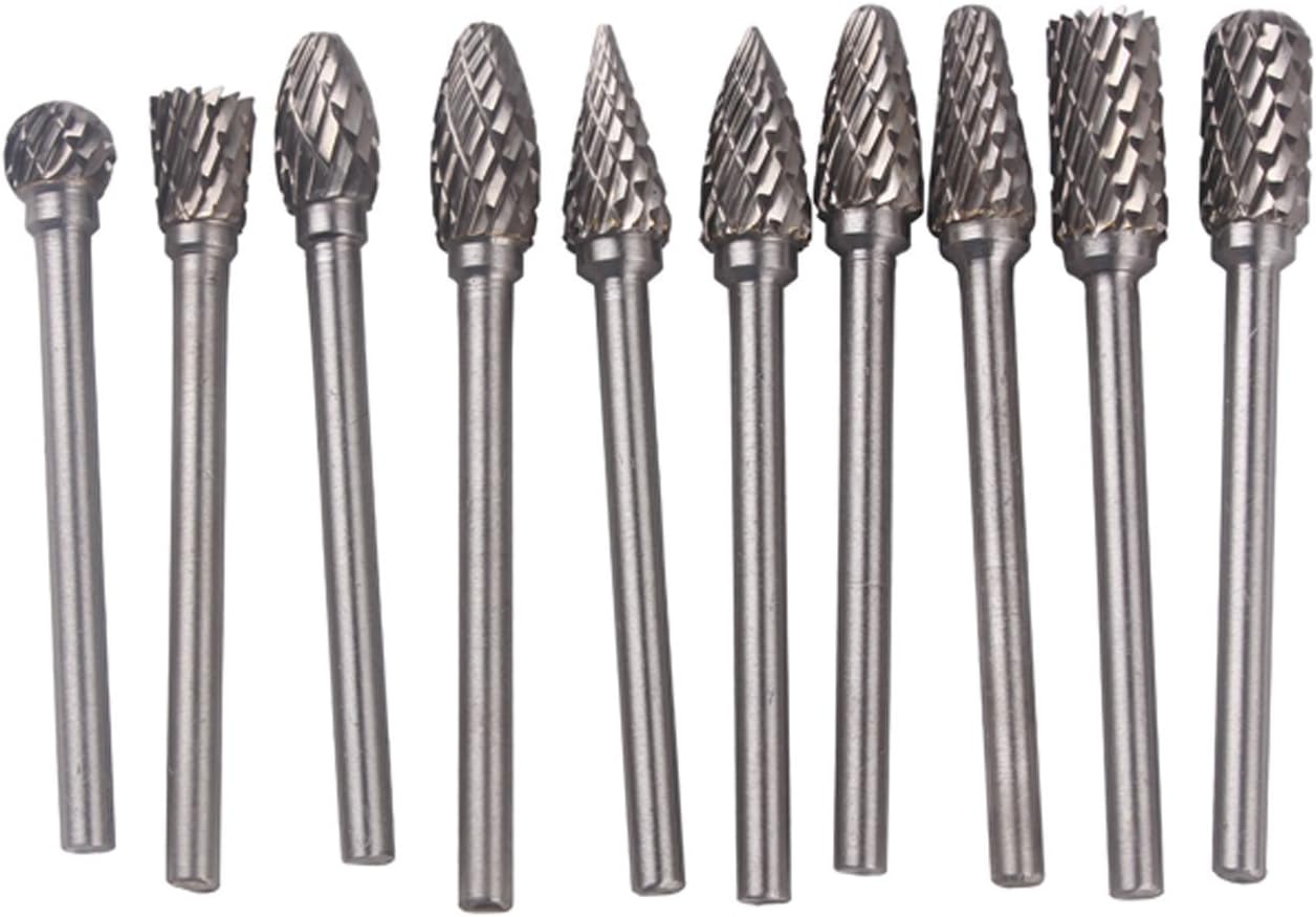 Tungsten Carbide Rotary Burr Set,1set Of 10 Double Cut Shank Tungsten Steel Solid Carbide Rotary Drill Bit Tool Set Double Cut Carbide Rotary Burrs Set replacement for Diy Woodworking - Image 4
