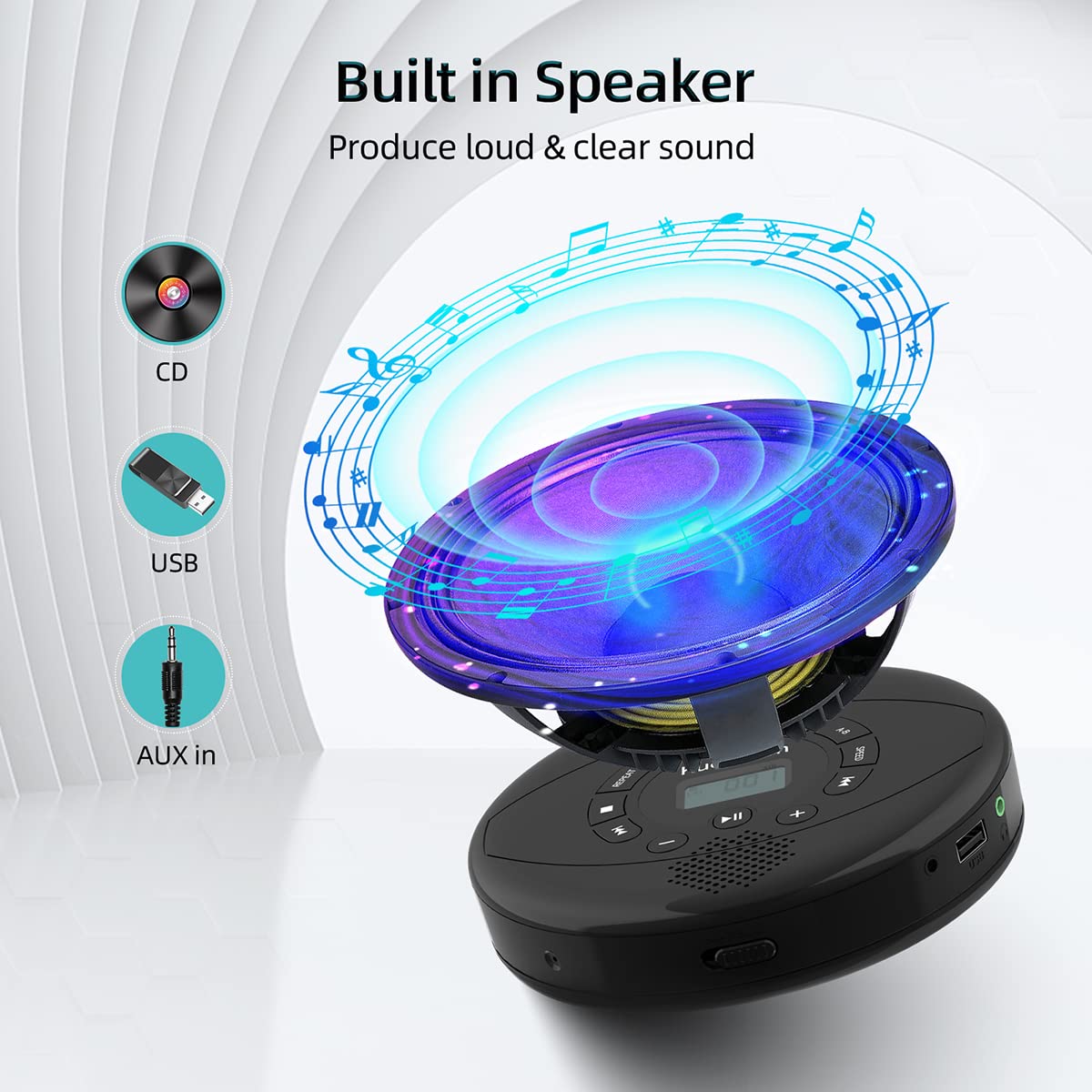 CD Player Portable,Discman Rechargeable,Walkman CD Player with Speaker, Headphones,CD-R,MP3 USB playable,Anti Skip CD Playing for car,Suitable for Personal or Multi-Users,Black