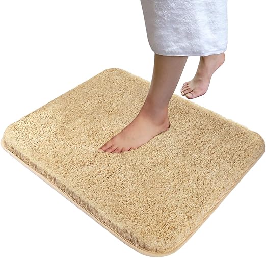 Amazon Com Soft Plush Bathroom Rug Bath Mat 20 X 24 Non Slip Microfiber Fluffy Shaggy Water Absorbent Bath Rug Carpet Machine Washable Rectangular Runner Area Rug Mats For Floor Kitchen Beige Home Kitchen