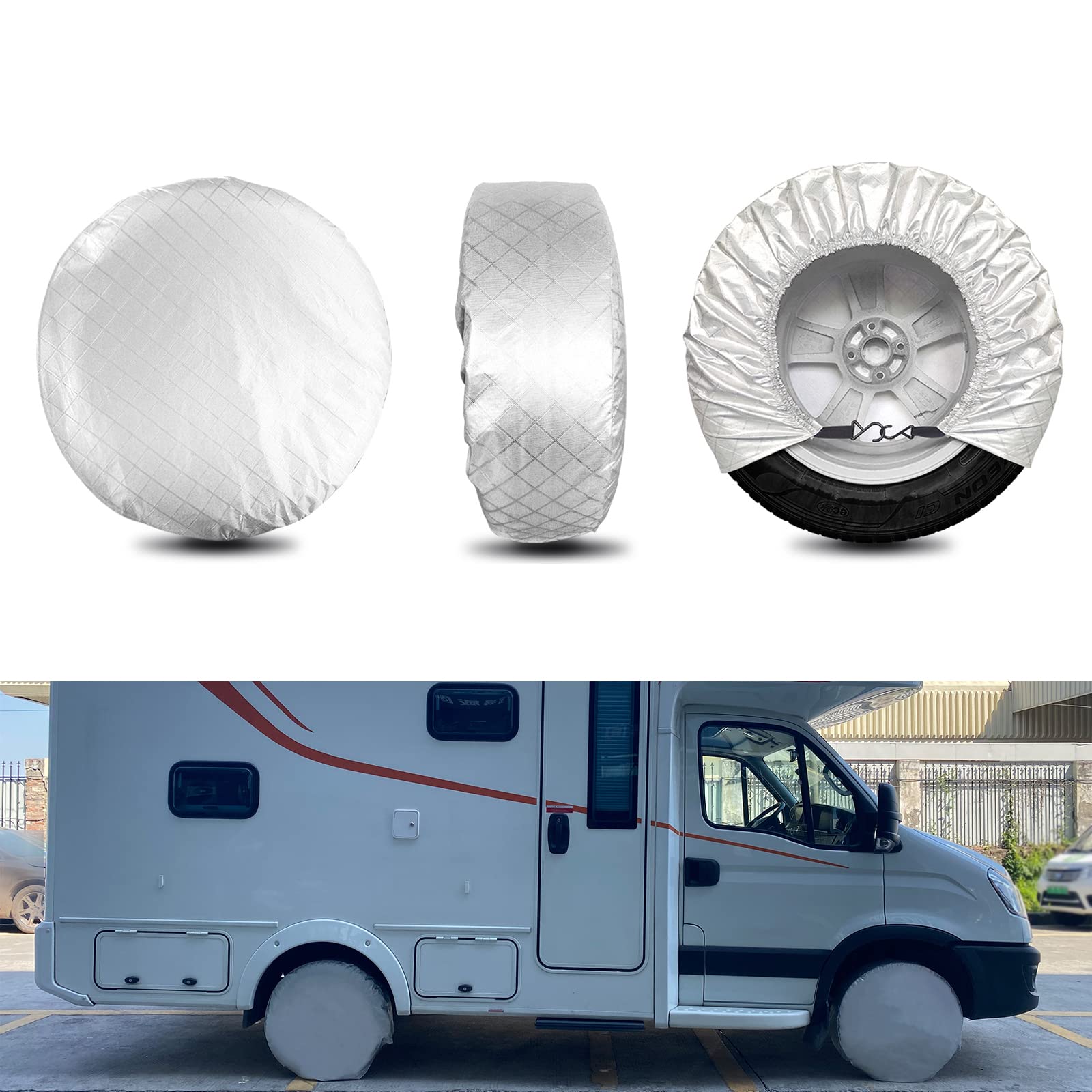 Photo 1 of 4PCS Set Silver Tire Covers Waterproof Wheel Covers Tire Protector Set of 4 Wheel Covers for Truck, SUV, Trailer, Camper, Fit for 29-31 inch Tire Diameter, Car Wheel Protective Covers
