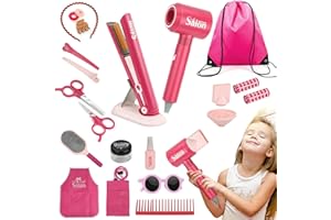 MROUEN 23 Pcs Hair Salon Girls Toys Kids Pretend Play Toys Toddler Dress Up Beauty Salon Set Stylist Kit with Hairdryer Flat Apron Scissors Curling Accessories Girl Gifts (with Storage Bag)