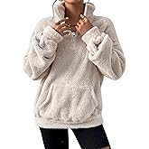 Wyeysyt Sherpa Sweatshirt for Women Fuzzy Fleece Sweatshirts Quarter Zip Up Pullover Soft Long Sleeve Top Pockets