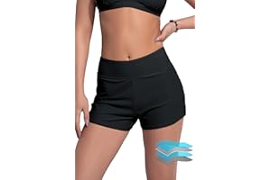Beautikini Period Swimwear Menstrual Leakproof Swim Shorts Quick Dry 3" High Waist Bathing Suit Bottoms for Teen Girls Women