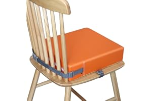 Toddler Booster Seat for Dining Table, VUEJIC Kids Waterproof Booster Seat, Double Safer Adjustable Straps&Non-Slip Bottom, Portable Travel Chair Cushion (Orange)