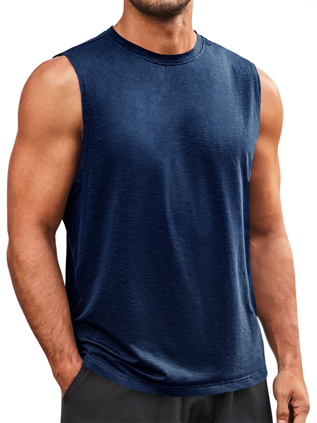 Photo 1 of Runcati Mens Sleeveless Tank Tops Workout Athletic Muscle Shirt Casual Summer Beach T Shirts Navy