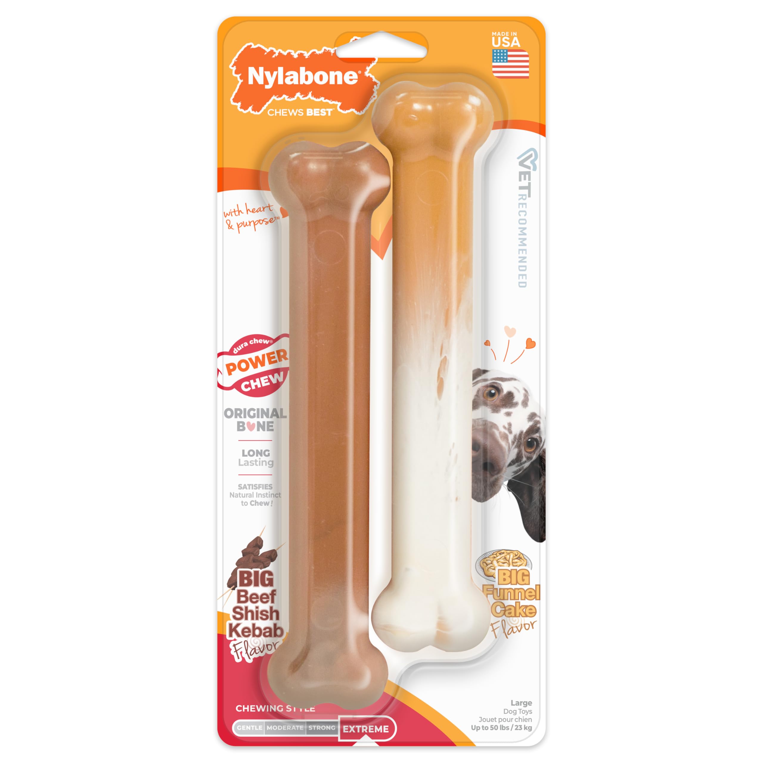 Nylabone Power Chew Flavor Frenzy Twin Pack Funnel Cake & Shish Kabob Large 2ct