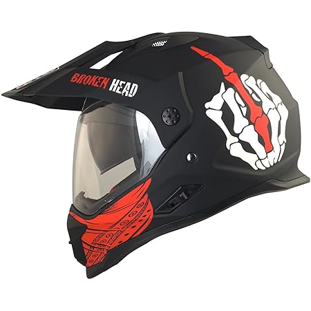 Broken Head Street Rebel Cross-Helm rot mit Visier | Enduro-Helm - MX Motocross Helm mit Sonnenblende - Quad-Helm (L 59-60 cm